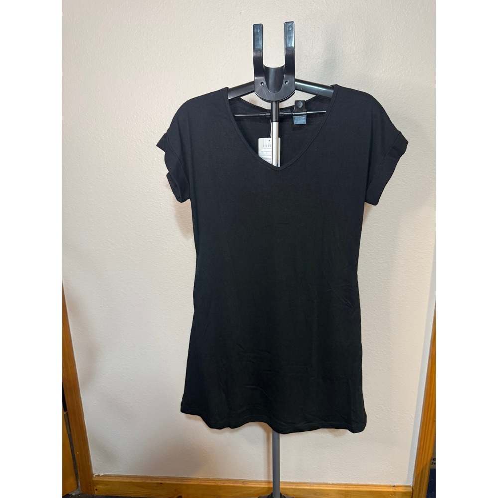 BTFBM Women Black V-Neck T-Shirt Dress Short Cuffed Sleeve Mini Dress Small NWT